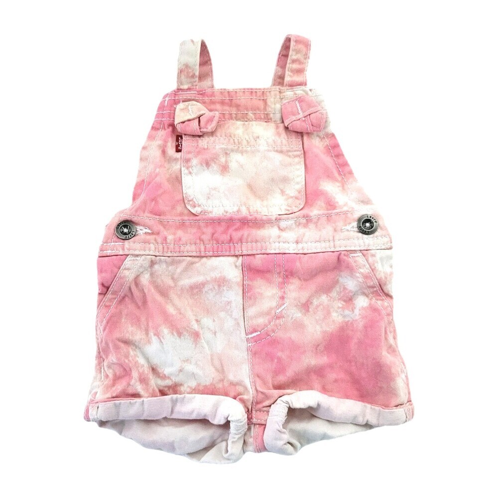 Levi's Shortalls 3 Months Baby Girls' Pink Tie-Dye Denim Button Straps Pocket